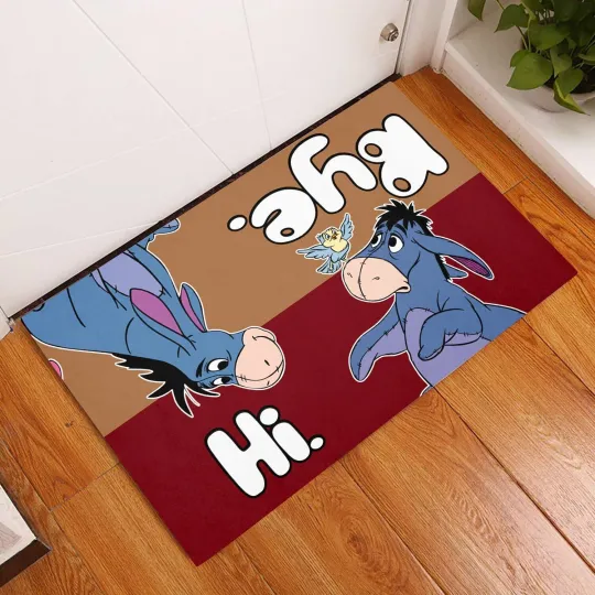 Discover Funny EEyore Donkey Say Hi Bye Mickey Head Doormat