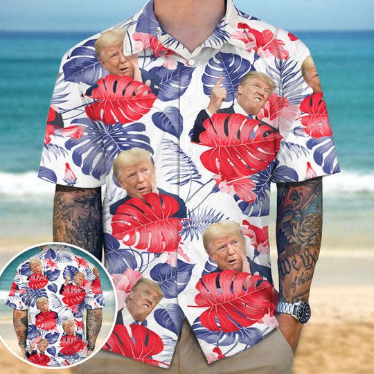 Trump Face Funny Tropical Hibiscus Flowers Hawaiian Shirt