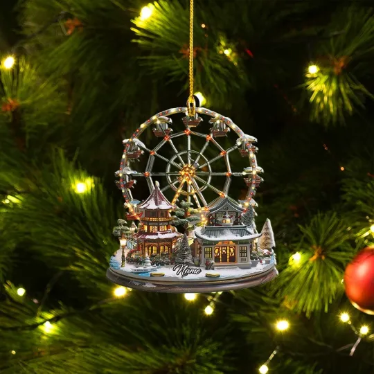 Discover Ferris Wheel Christmas Village Flat Ornament, Lighted Amusement Park Decor