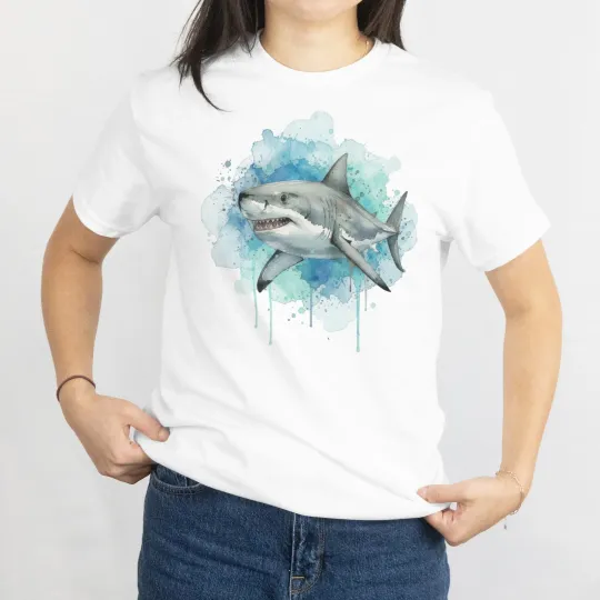 Discover Great White Shark Watercolor T-Shirt, Unisex Ocean Animal Shark Lover Tee