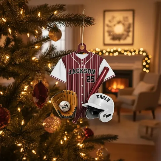 Discover Personalized Baseball Christmas 2D Flat Ornament, Custom Name Ornament