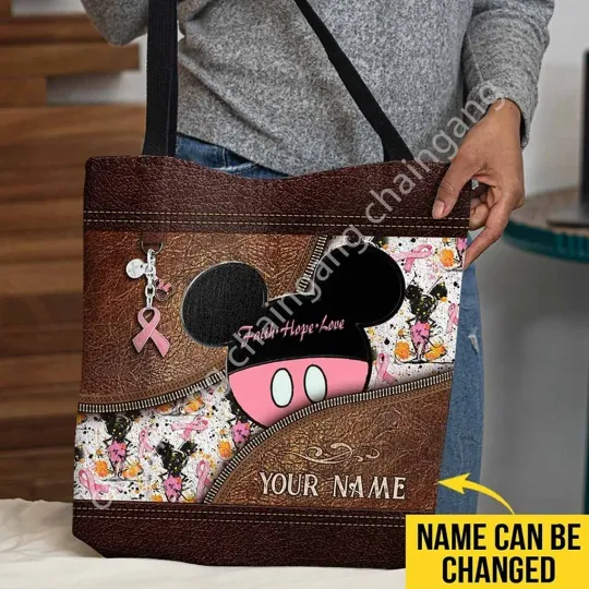 Discover Personalized Mickey Mouse Breast Cancer Tote Bag, Shoulder Bag