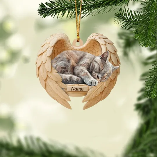 Discover Personalized Sleeping Scottish Fold Cat Christmas Ornament, Cat Angel Wings