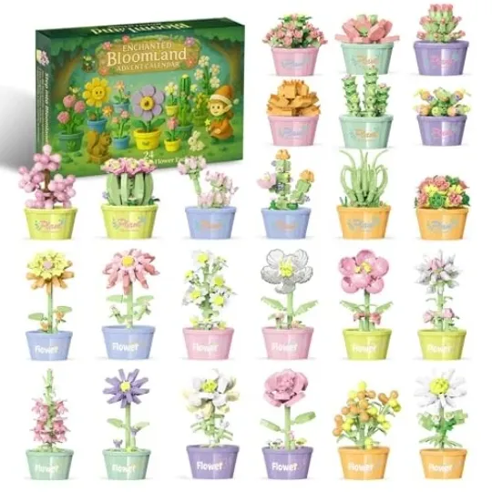 Discover Advent Calendar 2025 Flower Building Blocks, 24 Days of Christmas Countdown