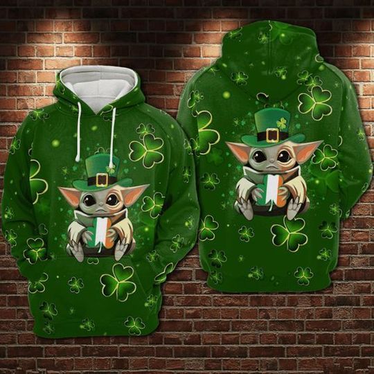 Yoda Green Shamrock Clovers Happy Saint Patrick's Day 3D Hoodie