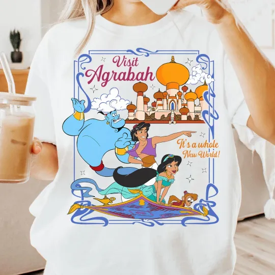Discover Disney Aladdin Jasmine Genie Visit Agrabah Unisex T-Shirt for Adults and Kids