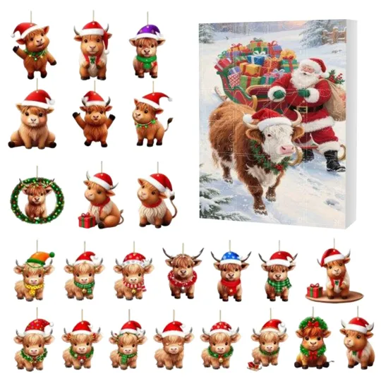 Discover 2025 Cow Christmas Advent Calenda,r 24 Days Countdown Acrylic Decor Highland