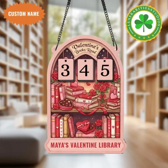 Discover Personalized Valentine Book Tracker Sign, Books Read This Year Flip Counter