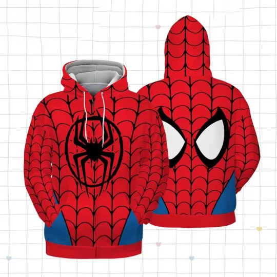 Discover Spiderman Cosplay Hoodie 3D Printed Superhero Zip Hoodie for Fans