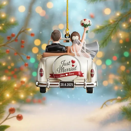 Discover Personalized Just Married Ornament, Newlywed Couple Keepsake Gift