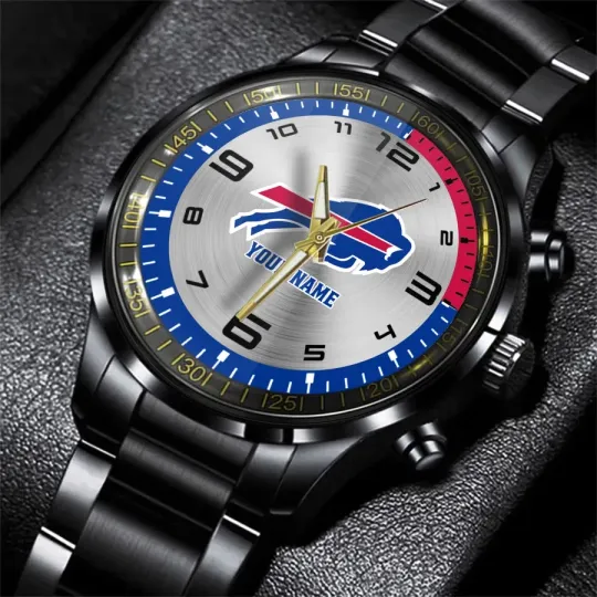 Discover Personalized Buffalo Football Team Billss Black Stainless Steel Watch