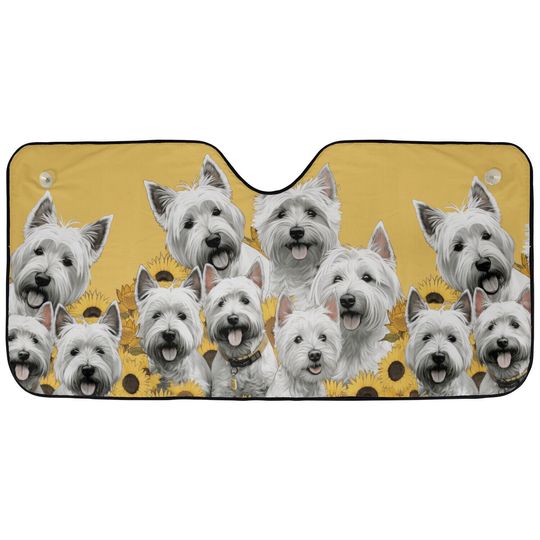 West Highland White Terrier Dogs Sunflowers Car Windshield Sun Shade