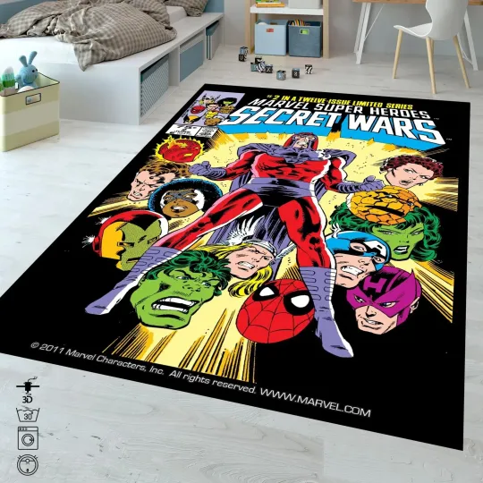Discover Super Heroes Comic Book Cover Rug - Secret Wars Pattern