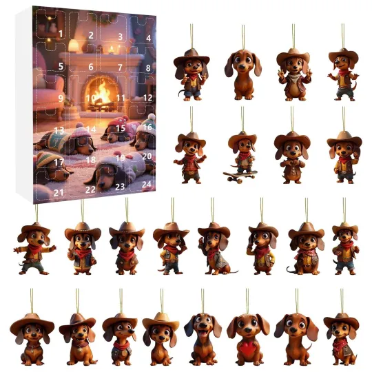 Discover 2025 Christmas Advent Calendar, 24 Days Dachshund Ornaments Countdown Calendar