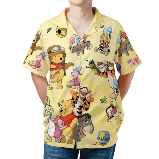 Discover Unisex Cute Winnie The Pooh And Friends Button Shirt, Pooh Bear Tigger Eeyore