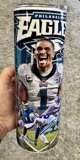 Discover Philadelphia Eagles Jalen Hurts 20 oz Stainless Steel Tumbler with Lid and Straw