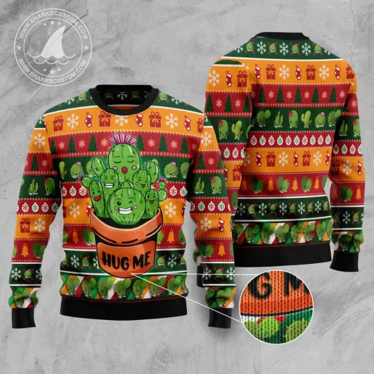 Discover Cactus Hug Me Ugly Christmas Sweater - 3D Print Ugly Sweatshirt