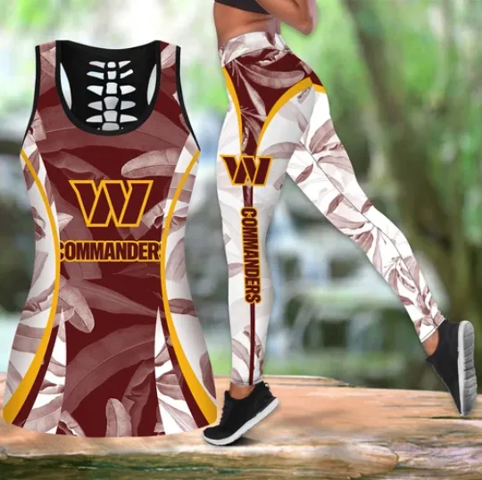 Discover Commanders Team Football Tank Tops, Washington Football Hollow Tank Top Leggings Sets, Game Day Football Leggings