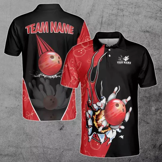 Custom Name Team Name Bowling Ball Men's Polo Shirt