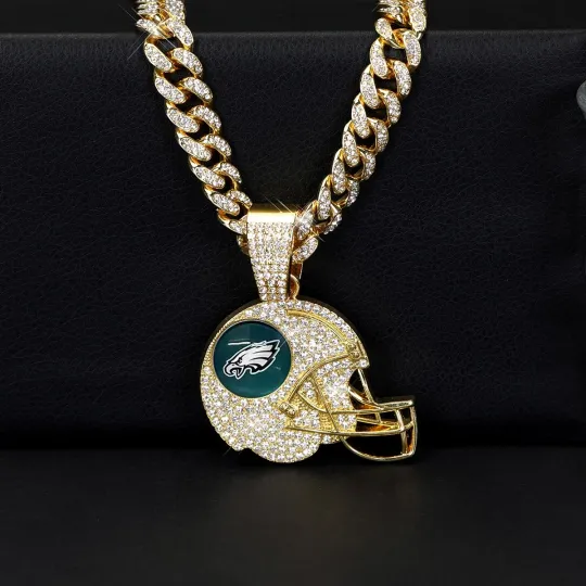 Discover Philadelphia Eagles Iced Out Helmet Cuban Link Chain Necklace