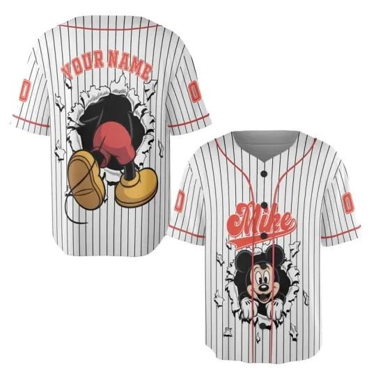 Discover Personalized Mickey Mouse Striped Baseball Jersey Shirt