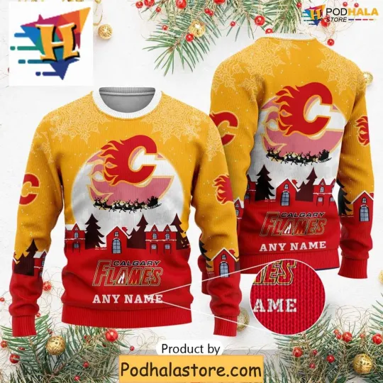 Discover Personalized Calgary Flames Ugly Christmas Sweater, Funny Xmas Sweater for Fans