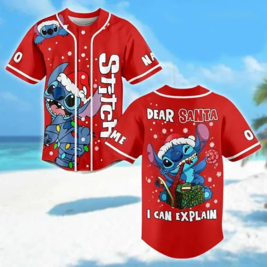 Discover Personalized Funny Stitch Dear Santa I Can Explain Xmas Baseball Jersey Shirt