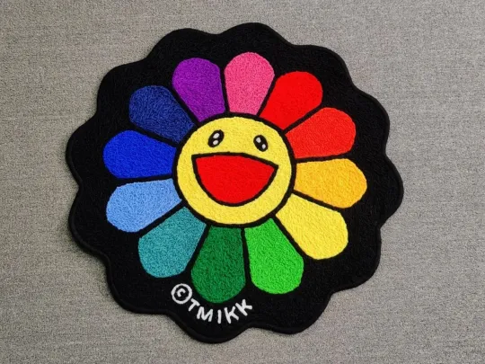 Discover Takashi Murakami Flower Floor Mat Shaped Rug Washable Runner for Living Room