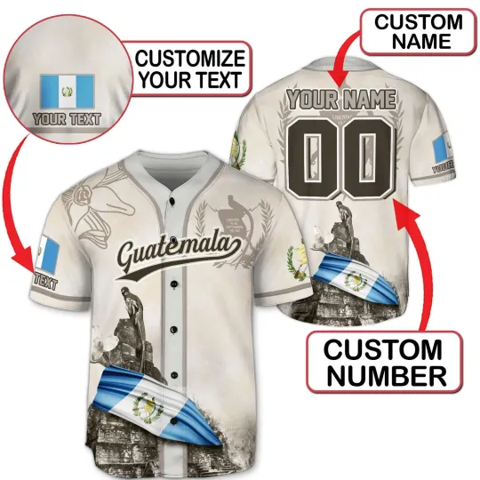 Discover Personalized Guatemala Baseball Jersey, Custom Name Number Team Shirt
