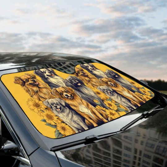 Tibetan Spaniel Dogs Sunflowers Dog Lovers Car Windshield Sun Shade