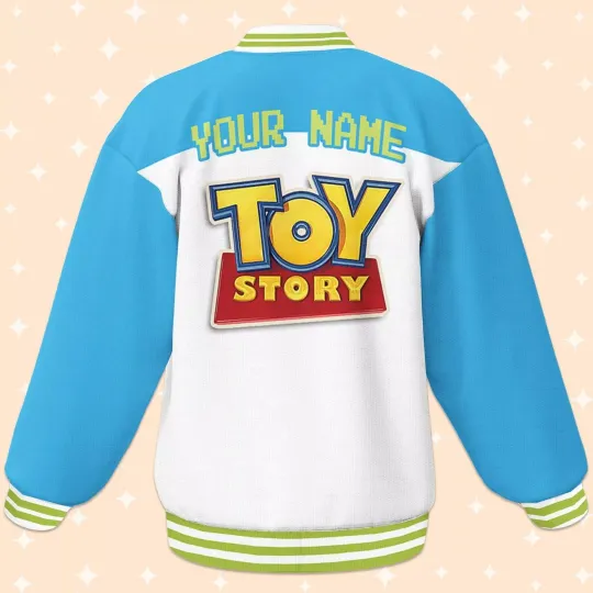 Custom Toy Story Alien Blue Baseball Jacket, Adult Varsity Jacket, Personalized
