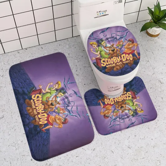 Discover Scooby-Doo Where Are You! 4-Piece Bathroom Set Shower Curtain Bath Mat Toilet Lid Cover