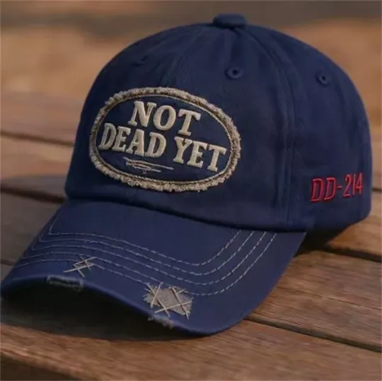 Discover Cotton Distressed Embroidered Hats NOT DEAD YET & DD-214 Veteran's Baseball Caps
