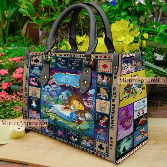 Personalized Alice in Wonderland Leather Handbag  Disney Shoulder Bag