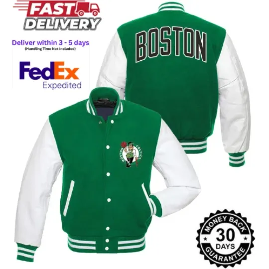 Discover Boston Celtics Green Wool & Leather Sleeves Varsity Men's Jacket