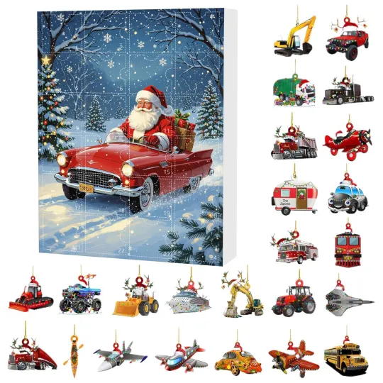 Discover 2025 Christmas Elf Transportation Countdown Calendar 2D Acrylic 24 Boxes