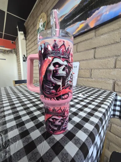 Discover Pink Skull Heart 40oz Stainless Steel Tumbler with Handle