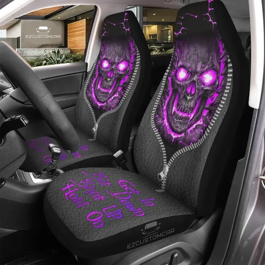 Discover Skull Purple Hold On Car Seat Cover