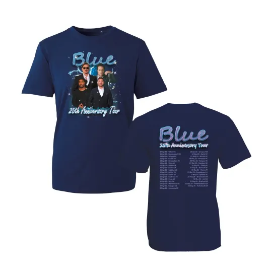 Discover Blue Boy Band 25th Anniversary Tour 2026 T-Shirt, Uk Music Fan Concert Dates Tee