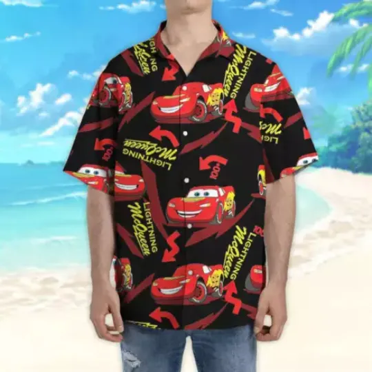 Disney Pixar Cars Lightning McQueen Black And Red, Cars Hawaii Shirt Aloha Short