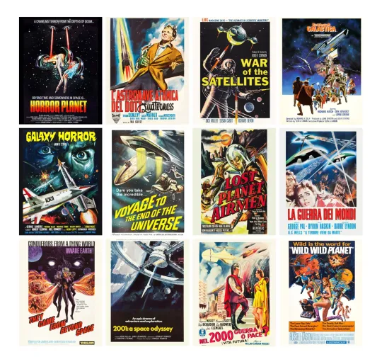 Discover 2026 Vertical Wall Calendar Sci-Fi Space Aliens Vintage Movie Posters