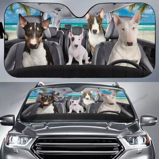Bull Terrier Family Go On A Trip Car Sun Shade