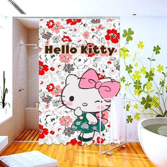 Hello Kitty Shower Curtain, Cartoon Bathroom Decor