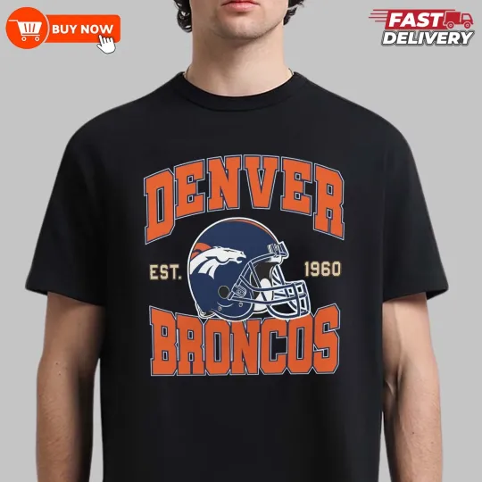 Discover Denver Broncos Est 1960 Team Helmet Football T-Shirt