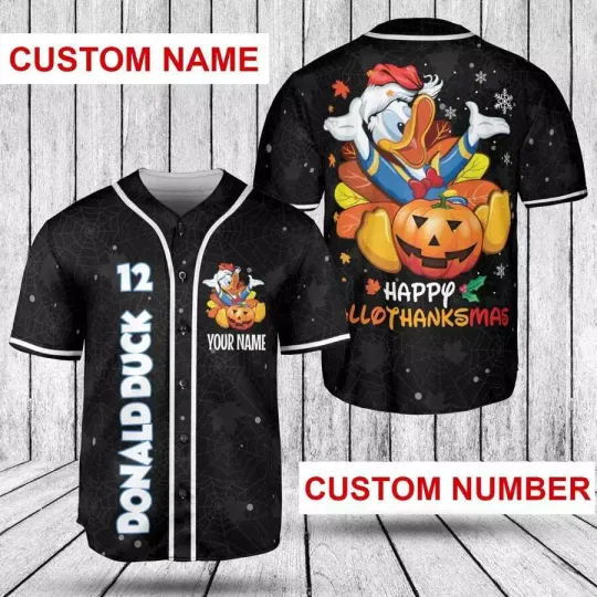 Personalized Donald Duck Happy Hallothanksmas Baseball Jersey Shirt