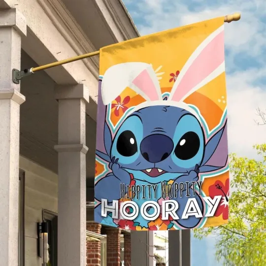 Discover Cute Stitch Wearing Bunny Ears Hooray Happy Easter Bunny Stitch Flag