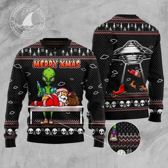 Discover Alien Merry xmas Ugly Christmas Sweater- 3D Print Ugly Sweatshirt