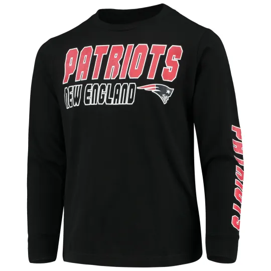 Discover New England Patriots Youth Boys 3D Long Sleeve Football T-Shirt Black