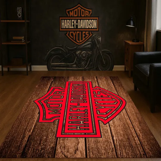 Discover Harley Custom Biker Rug, Motorcycle Themed Floor Mat for Riders
