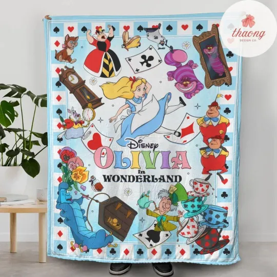 Discover Personalized Alice in Wonderland Blanket, Alice White Rabbit Queen of Hearts